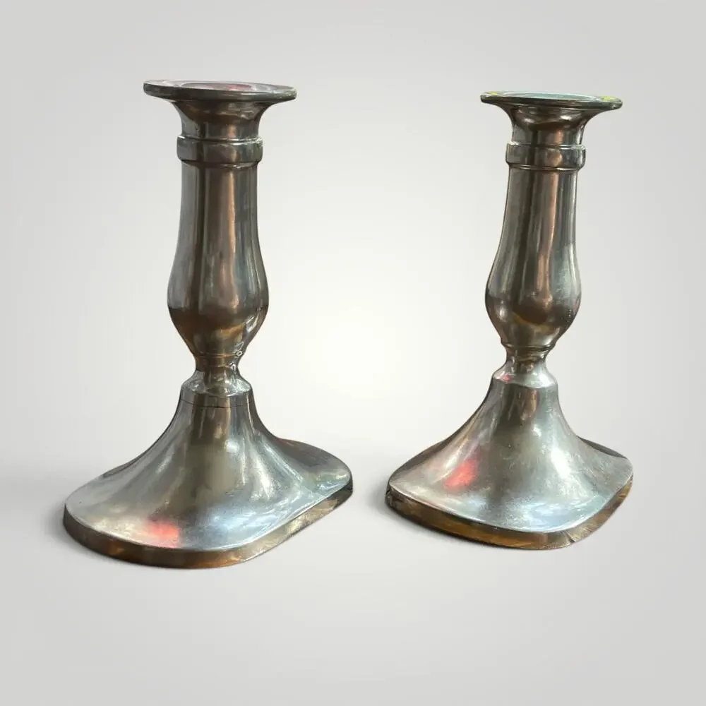 Vtg. Pair Stieff Pewter Candlestick Holders Model P 103 Weighted Colonial Taper
